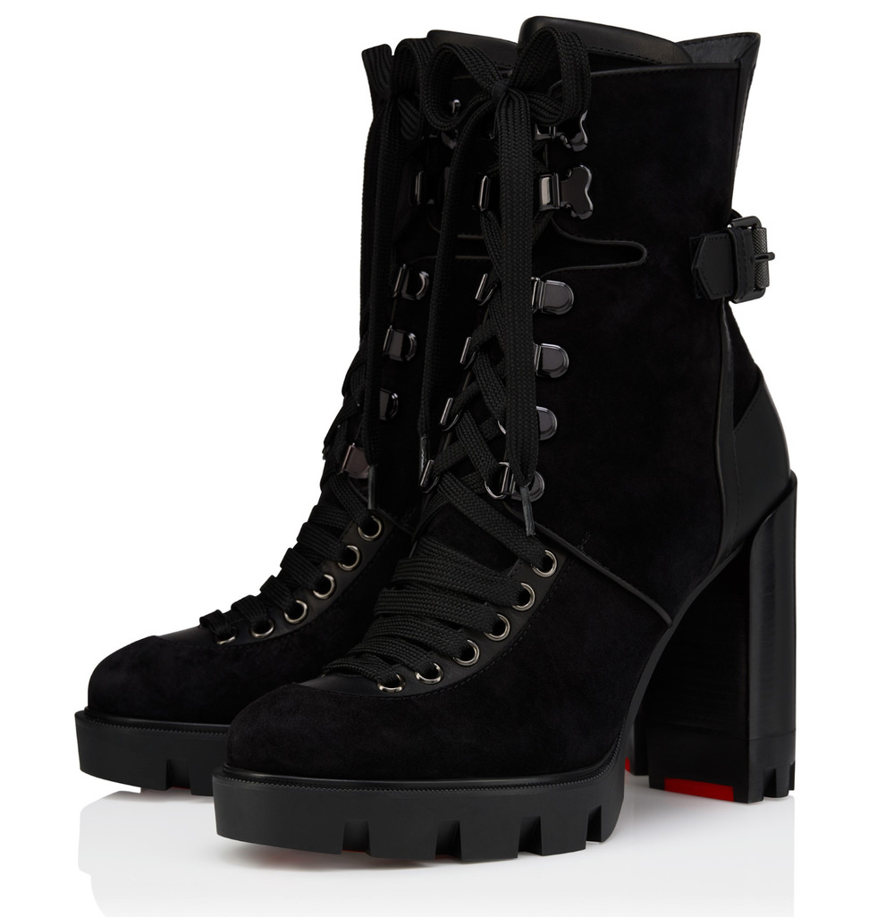 Christian Louboutin New Macademia 100 Black Platform Block Heel Combat Boot 37